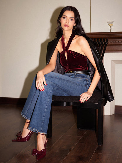 Kadife Kesimli Halter Bluz
