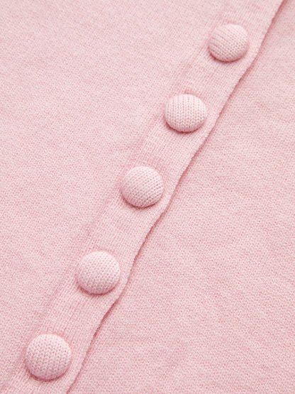 Powder Pink Button Knit Hırka