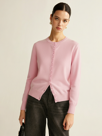 Powder Pink Button Knit Hırka