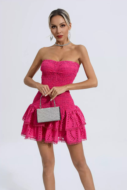 Bridget Pembe Volanlı Mini Elbise