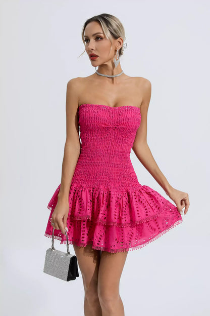 Bridget Pembe Volanlı Mini Elbise