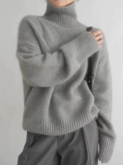 Oversize Beyaz Balıkçı Yaka Triko Kazak