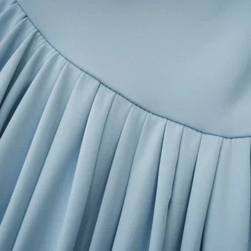 Loverson™ Mavi Asimetrik Pileli Maxi Elbise