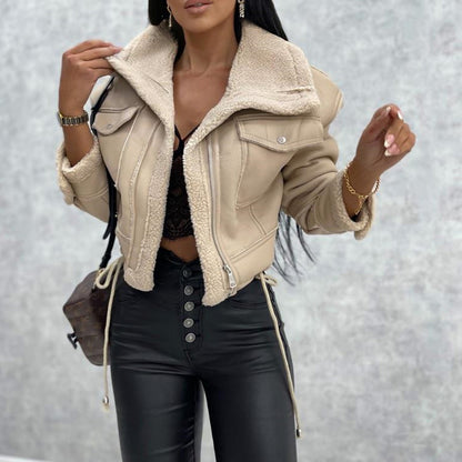 Siyah Shearling Deri Mont