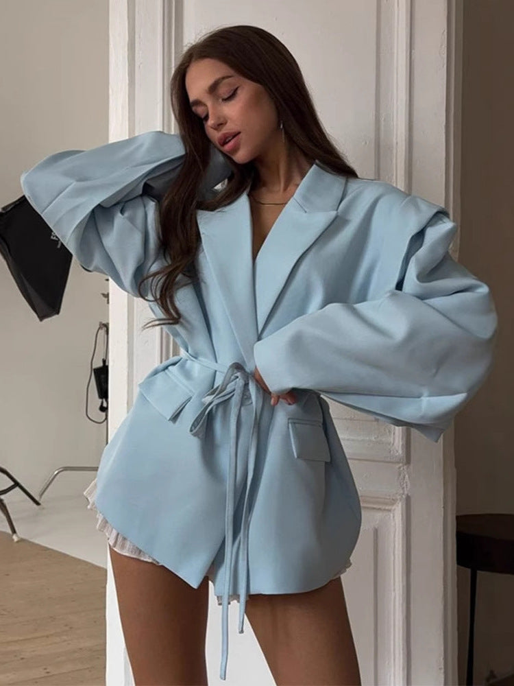 Kemer Detaylı Oversize Sarı Blazer