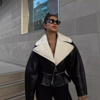 Krem Shearling Crop Ceket