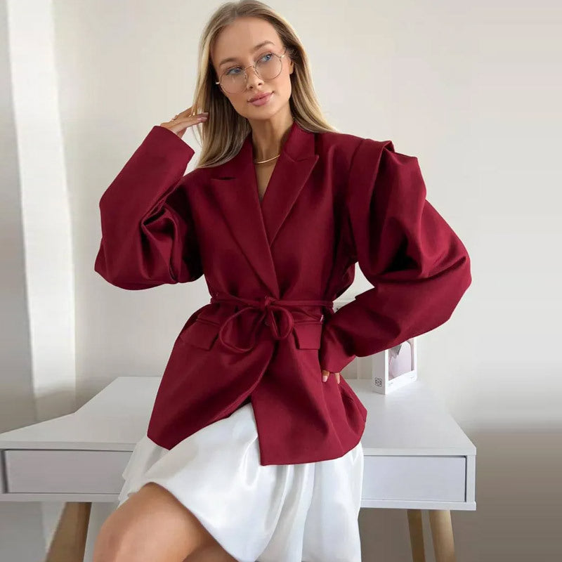Kemer Detaylı Oversize Sarı Blazer