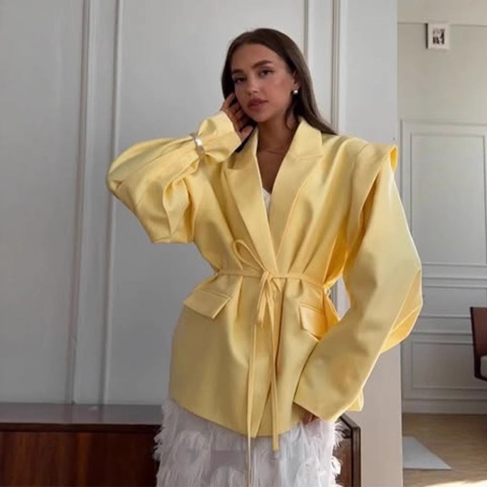 Kemer Detaylı Oversize Sarı Blazer