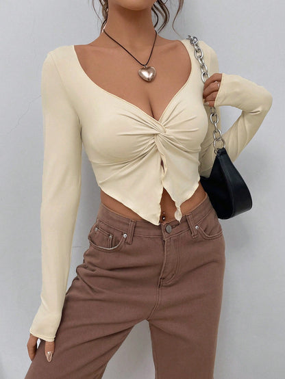 Krem Twist Crop Bluz