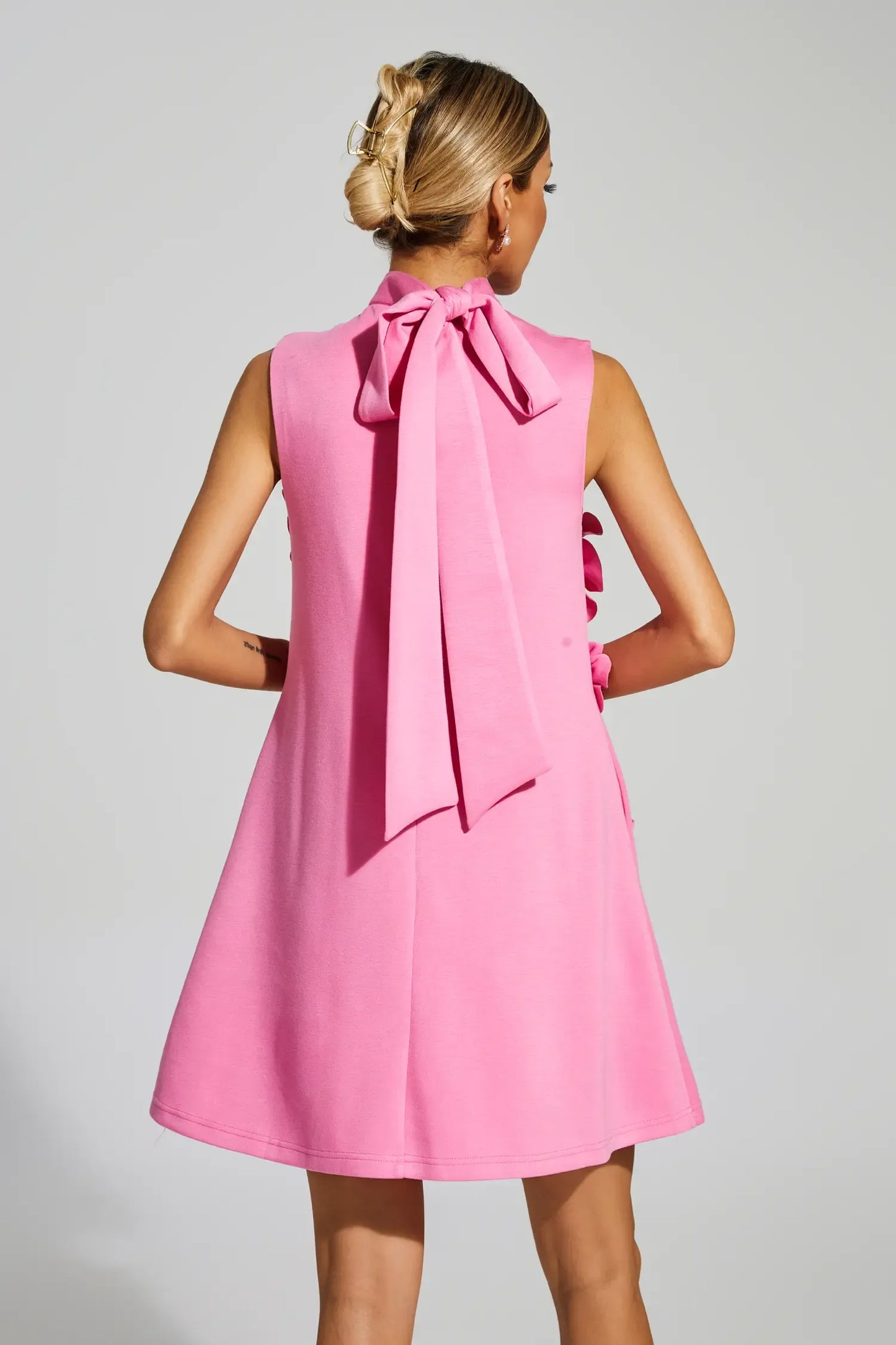 Liora Pembe Gül Çiçekli Mini Elbise