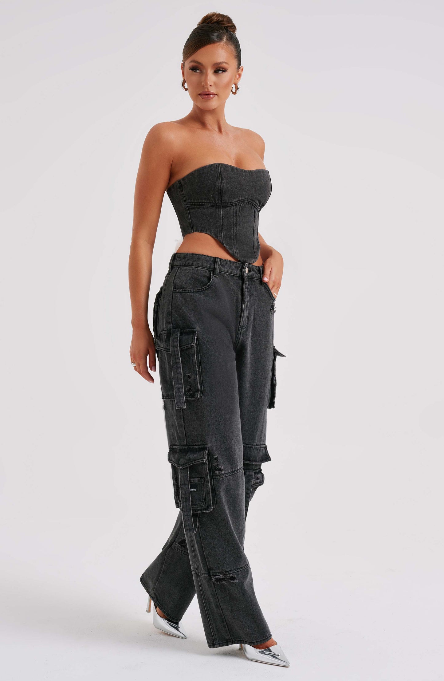 Siyah Cargo Jean Pantolon