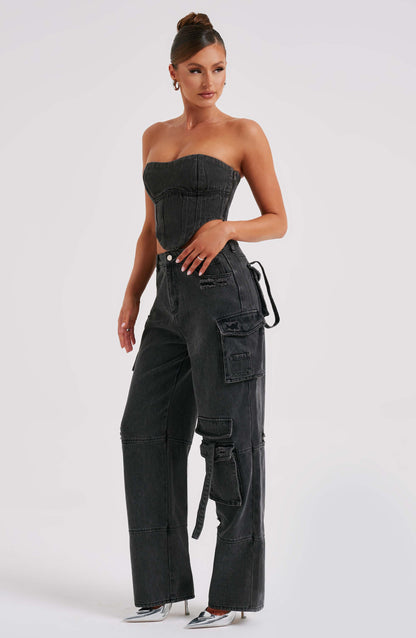 Siyah Cargo Jean Pantolon