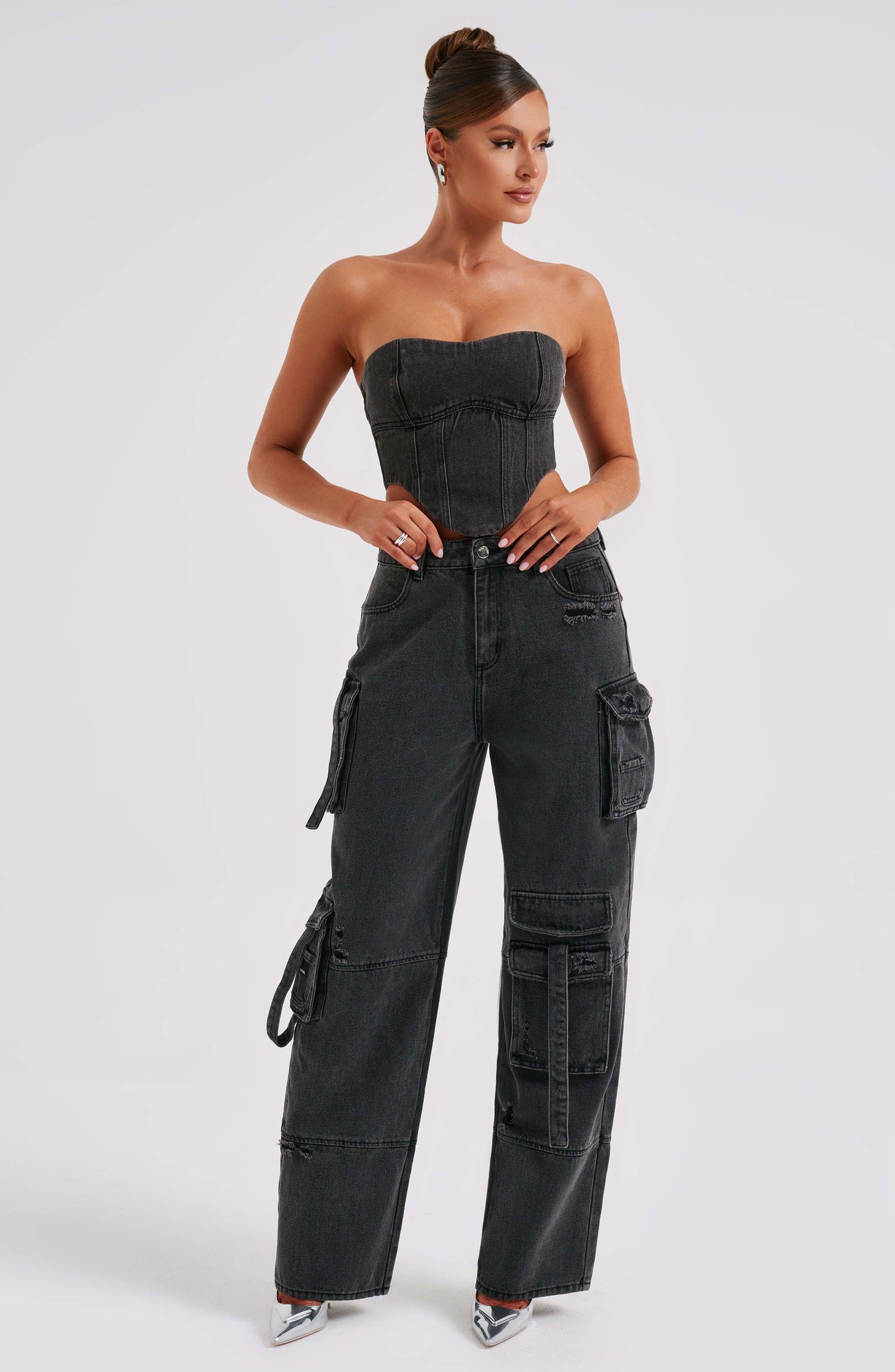 Siyah Cargo Jean Pantolon