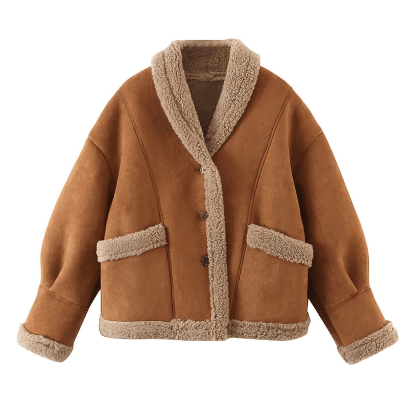 Kürklü Kahverengi Oversize Mont