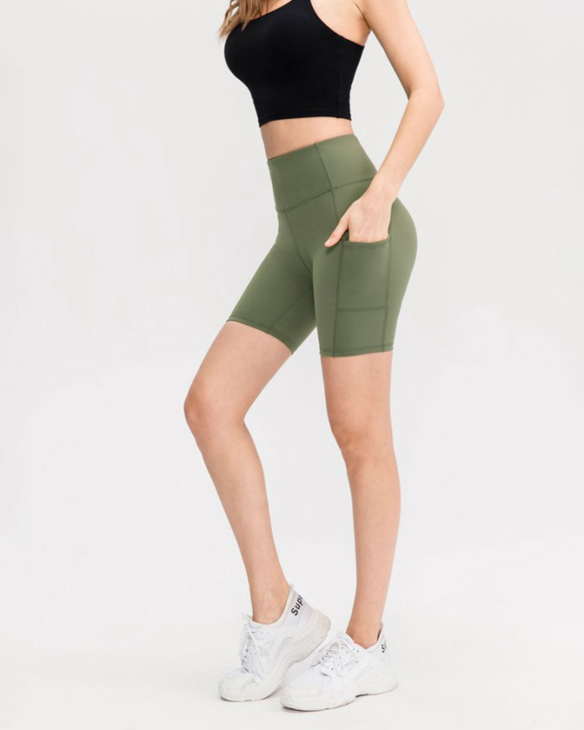 Yeşil Yüksek Belli Hızlı Kuruyan Yoga Şortu