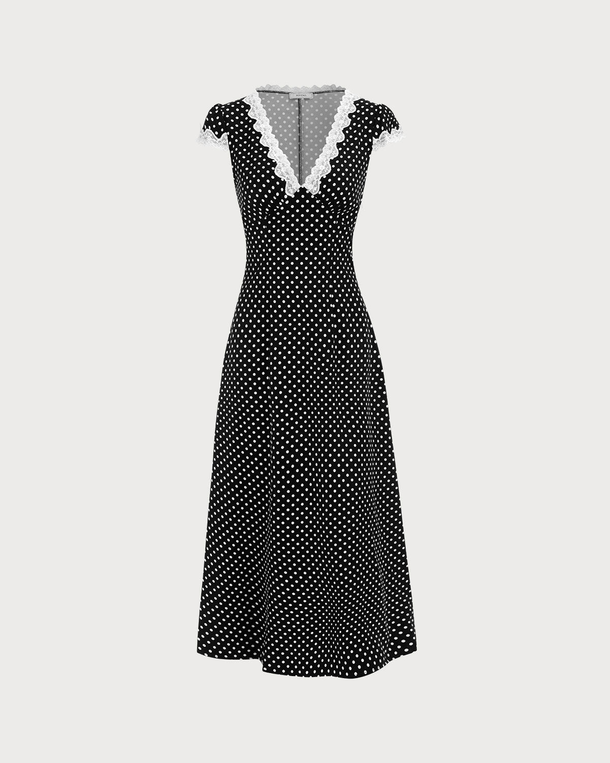 Black Polka Dot Lace Trim Maxi Dress
