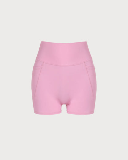 Pembe Cepli Yüksek Bel Yoga Şortu