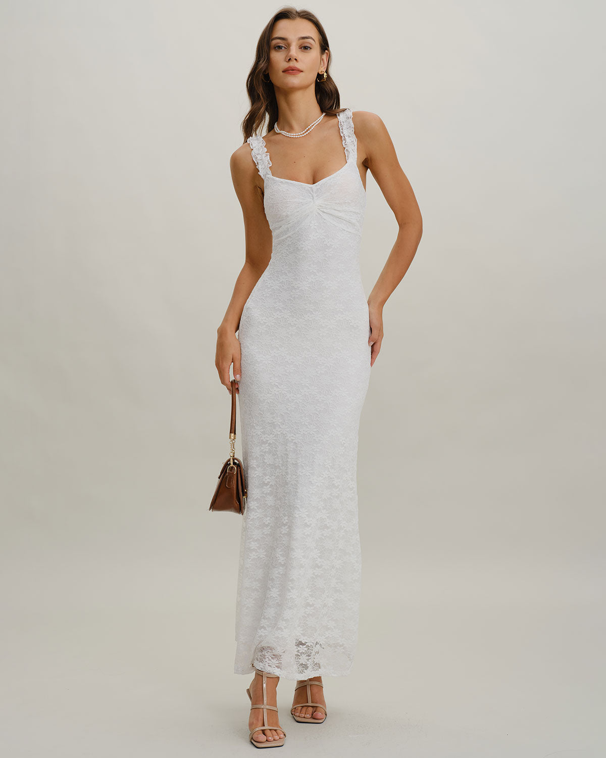White Lace Bodycon Slip Maxi Dress