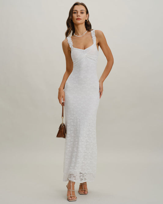 White Lace Bodycon Slip Maxi Dress