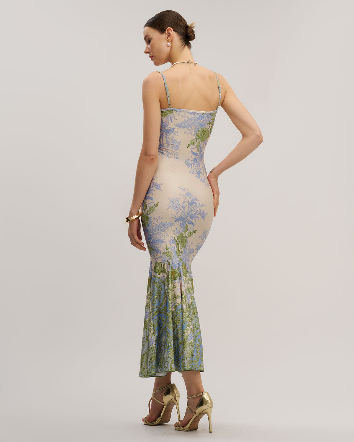 Green Floral Slip Mermaid Maxi Dress