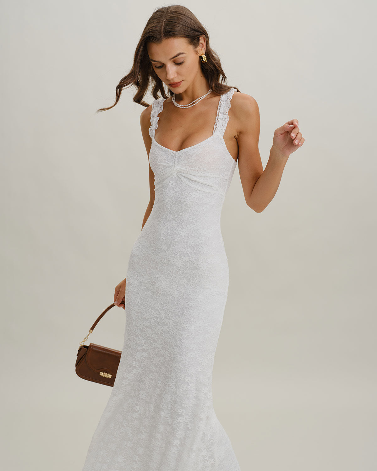 White Lace Bodycon Slip Maxi Dress