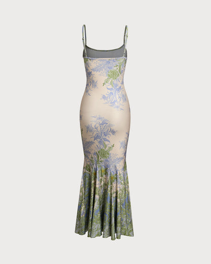 Green Floral Slip Mermaid Maxi Dress