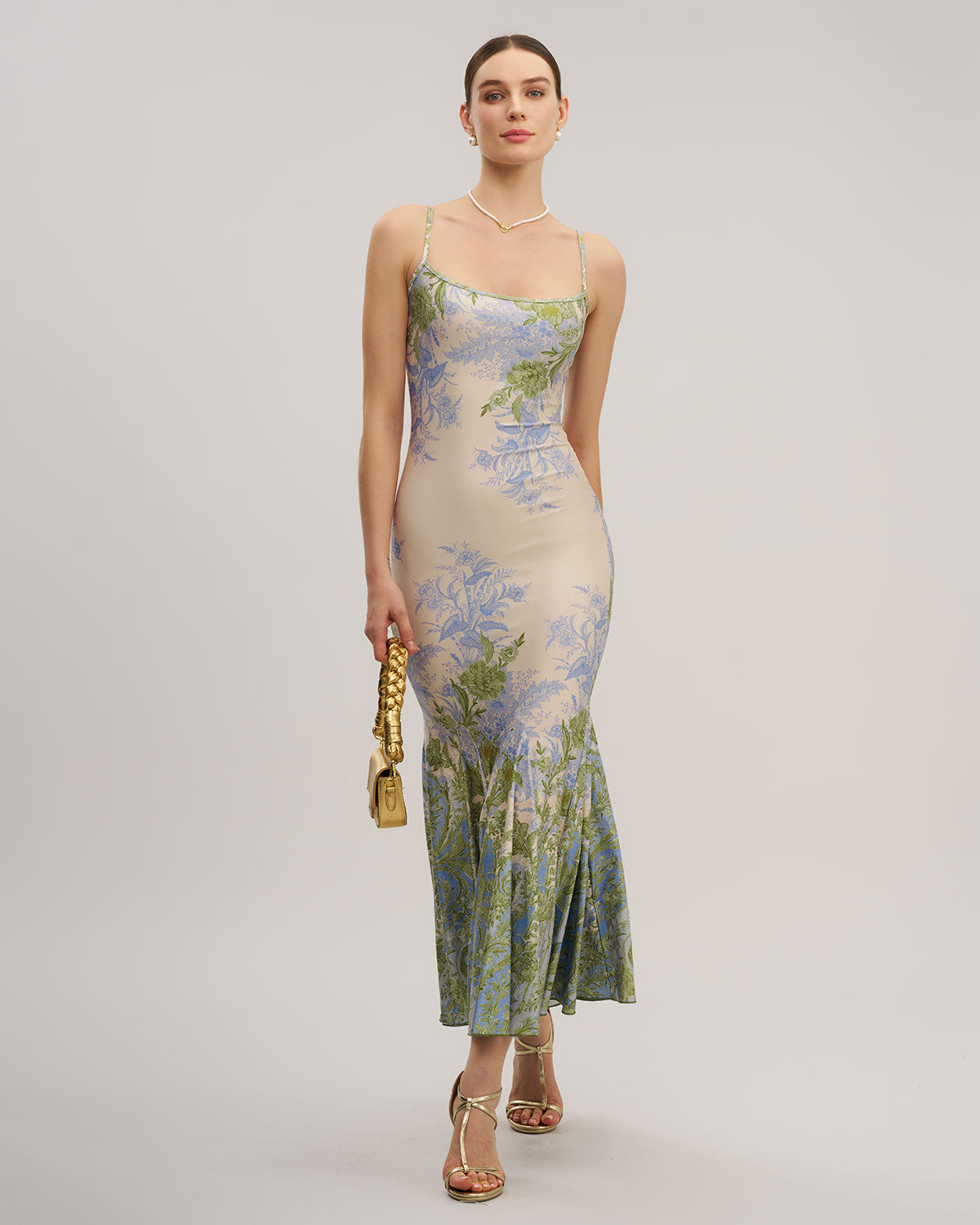 Green Floral Slip Mermaid Maxi Dress