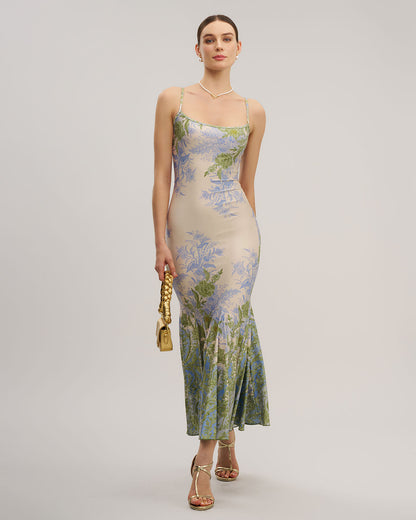 Green Floral Slip Mermaid Maxi Dress