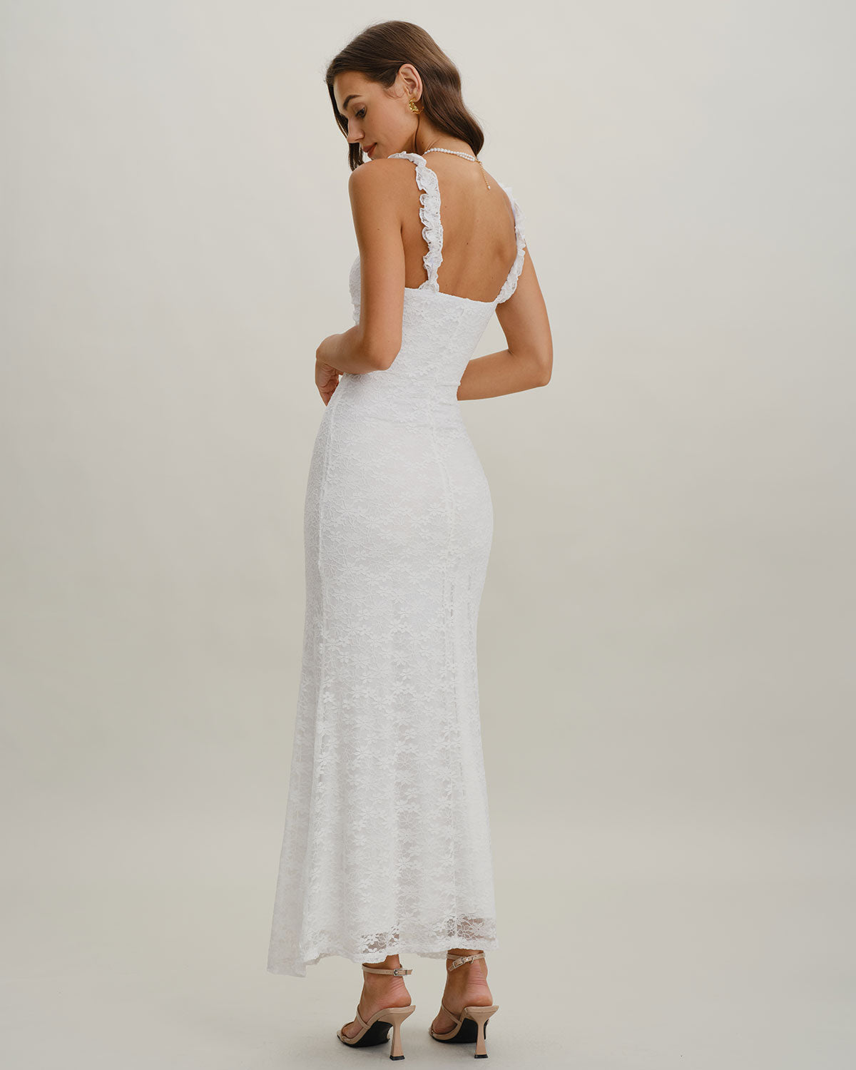 White Lace Bodycon Slip Maxi Dress