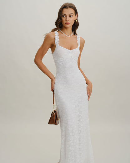 White Lace Bodycon Slip Maxi Dress