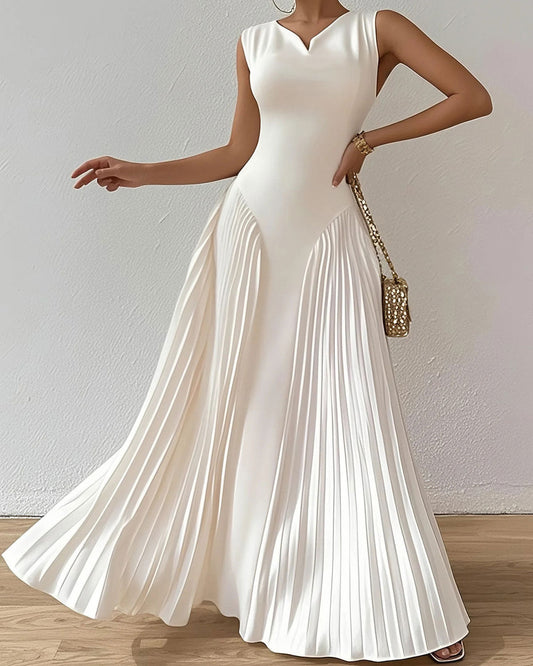 White V Neck Sleeveless Maxi Dress