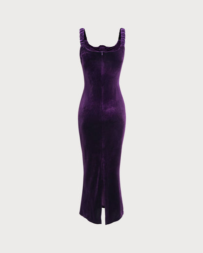 Purple U Neck Bodycon Velvet Maxi Dress