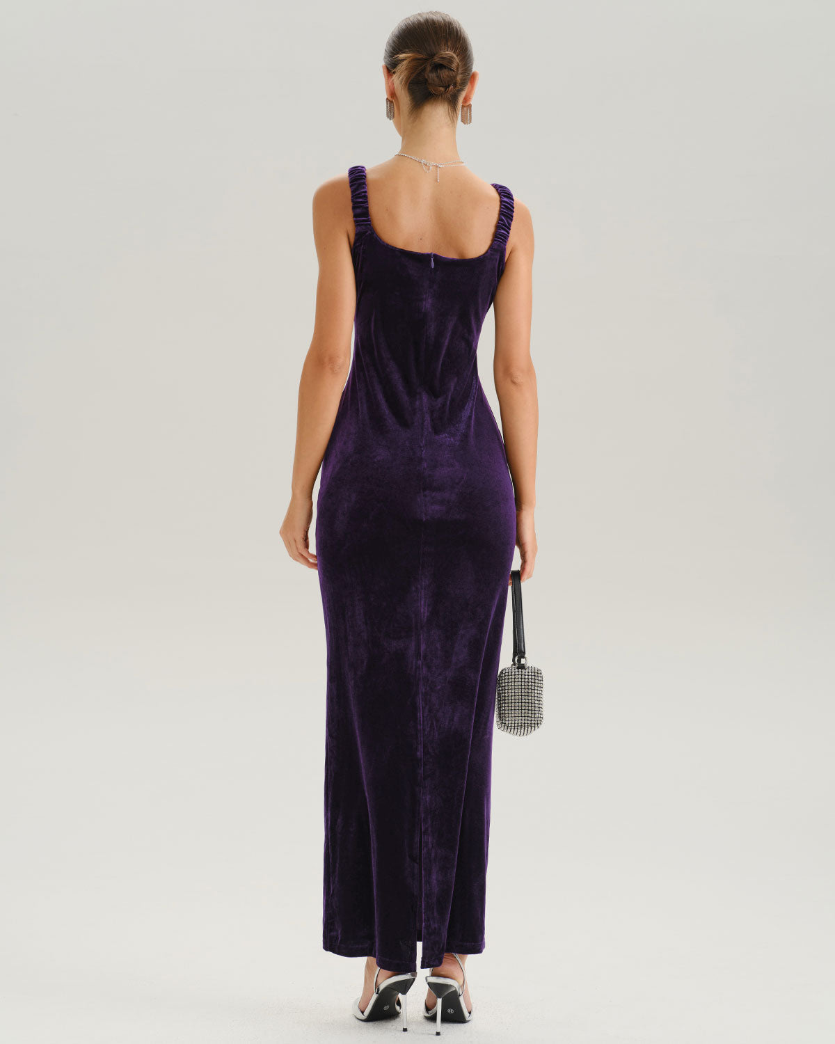 Purple U Neck Bodycon Velvet Maxi Dress