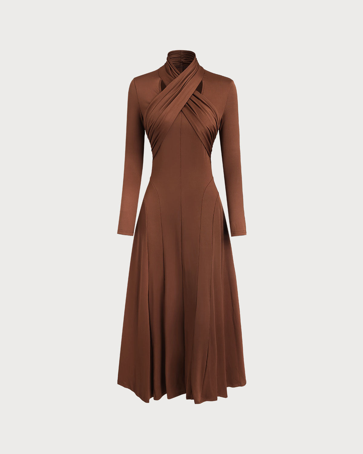 Brown Asymmetrical A-Line Maxi Dress