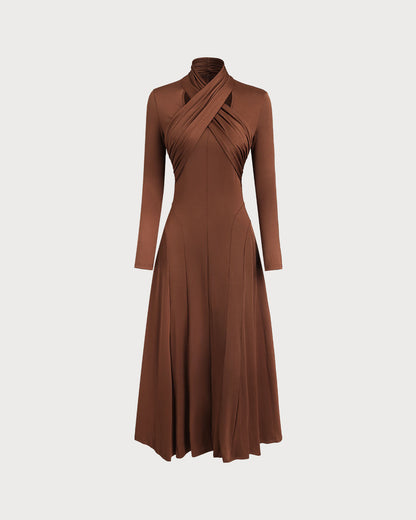 Brown Asymmetrical A-Line Maxi Dress