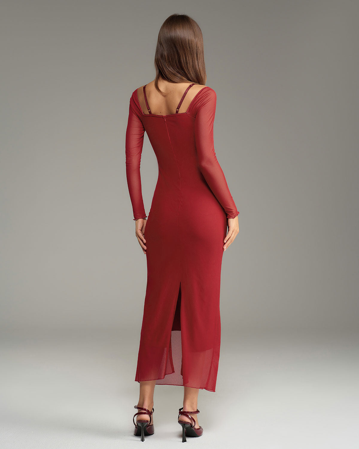 Red See Through Bodycon Maxi Dress