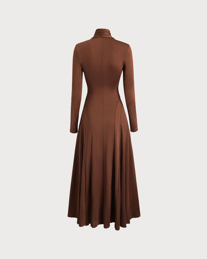 Brown Asymmetrical A-Line Maxi Dress