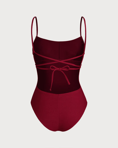 Kırmızı Bralette X Çapraz Tek Parça Mayo