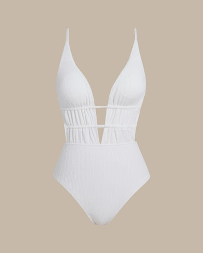 Beyaz Bralette Dokulu Tek Parça Mayo