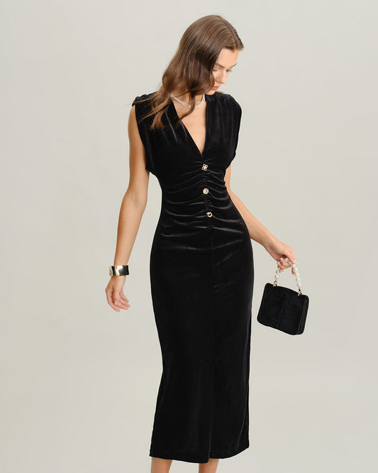 Black Velvet Bodycon Maxi Dress