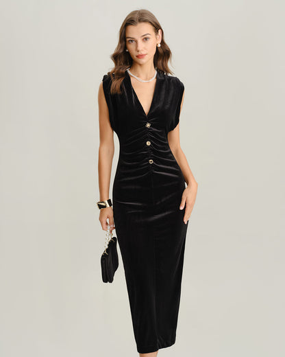 Black Velvet Bodycon Maxi Dress