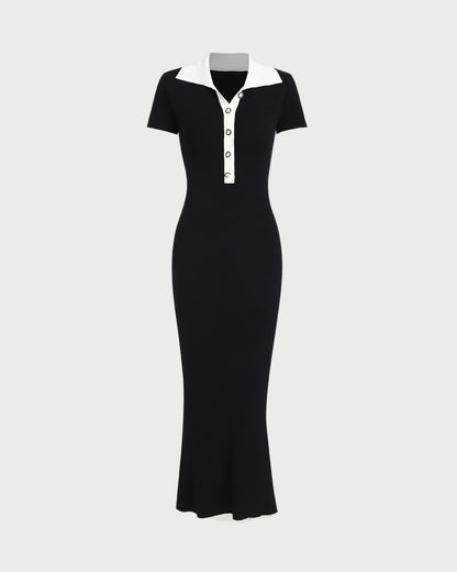 Black Contrast Bodycon Sweater Maxi Dress