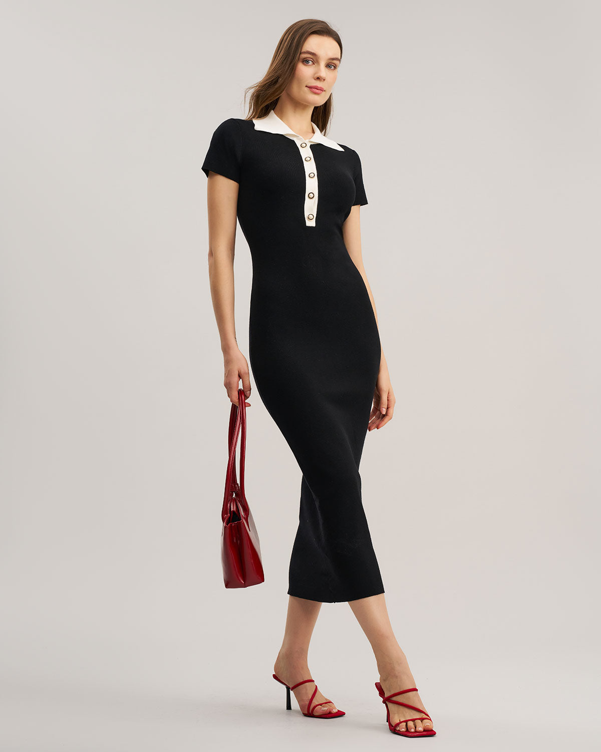 Black Contrast Bodycon Sweater Maxi Dress