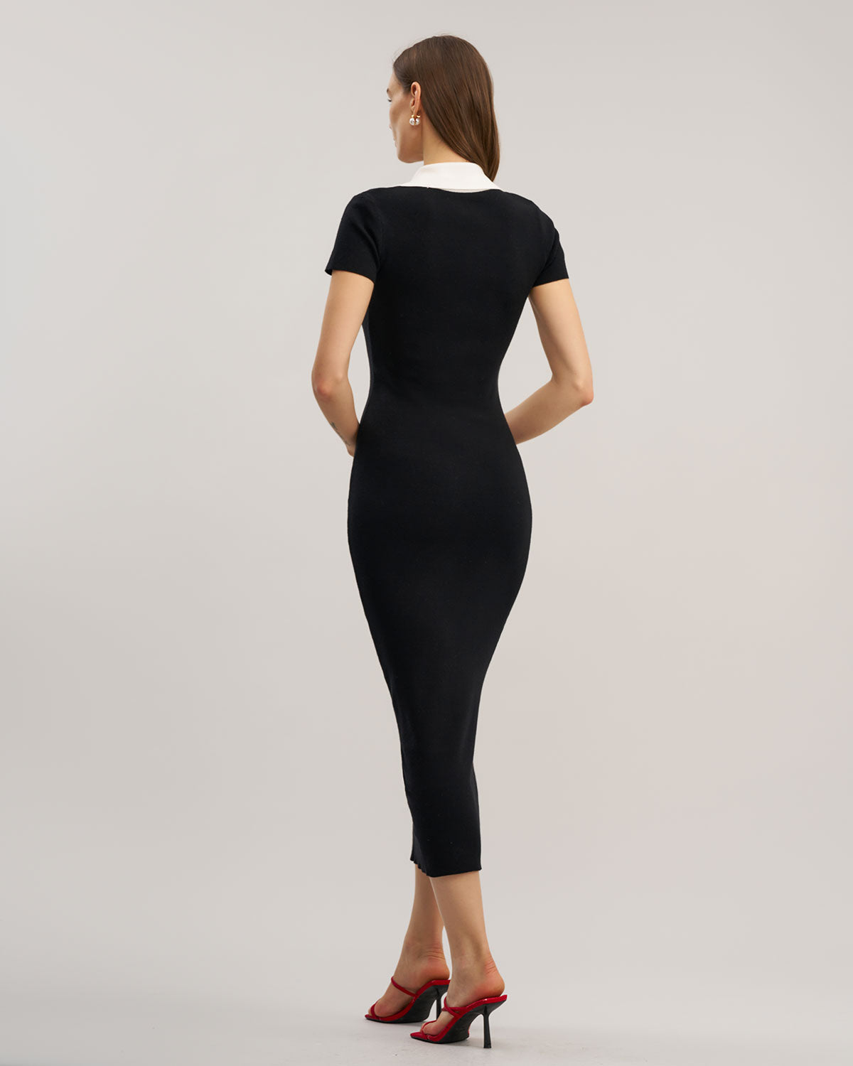 Black Contrast Bodycon Sweater Maxi Dress