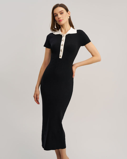 Black Contrast Bodycon Sweater Maxi Dress