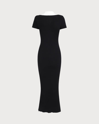 Black Contrast Bodycon Sweater Maxi Dress