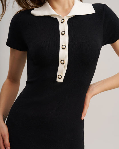 Black Contrast Bodycon Sweater Maxi Dress