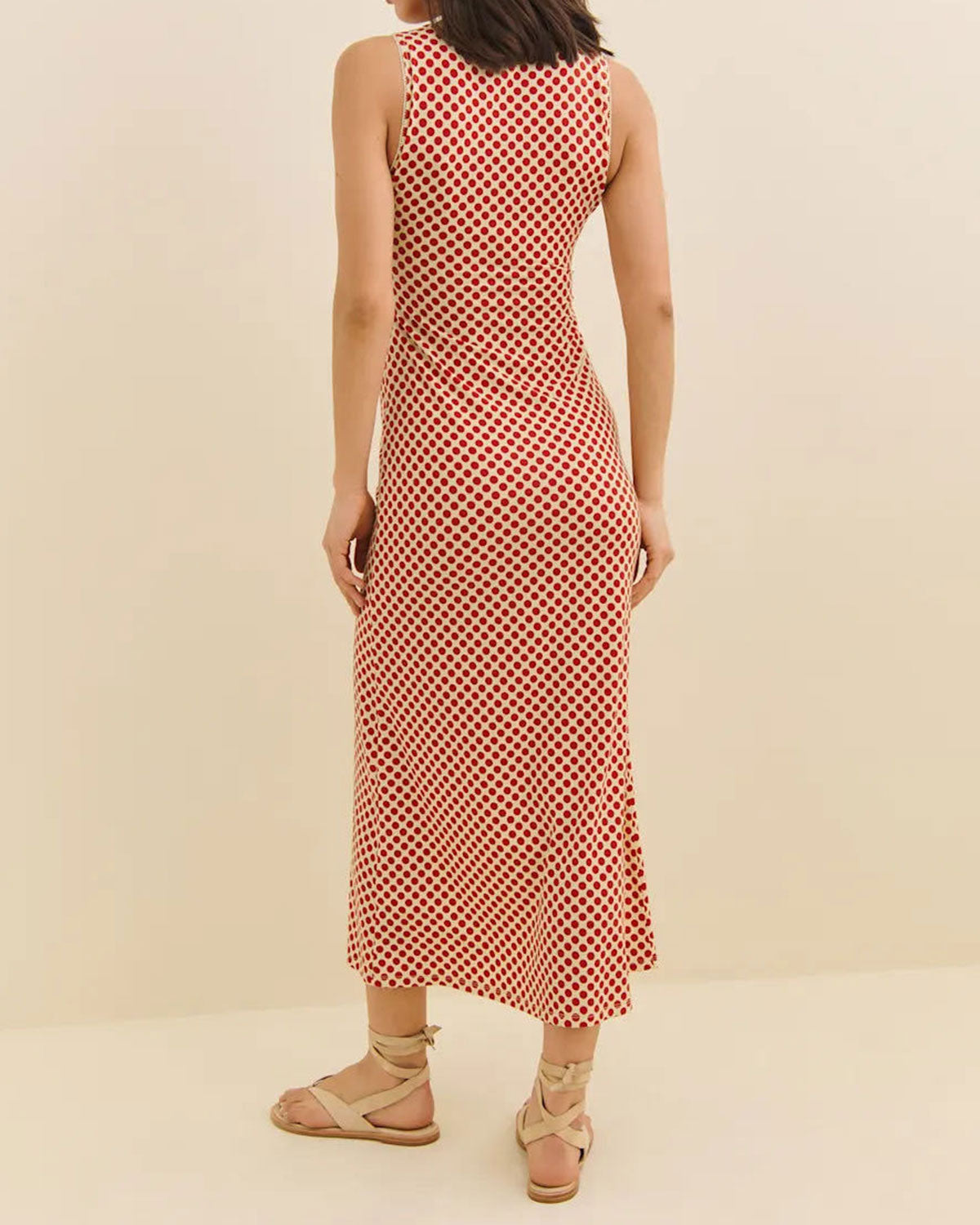 Red Polka Dot Sleeveless Maxi Dress
