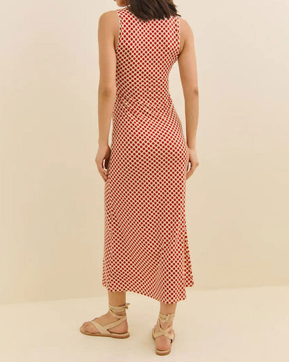 Red Polka Dot Sleeveless Maxi Dress