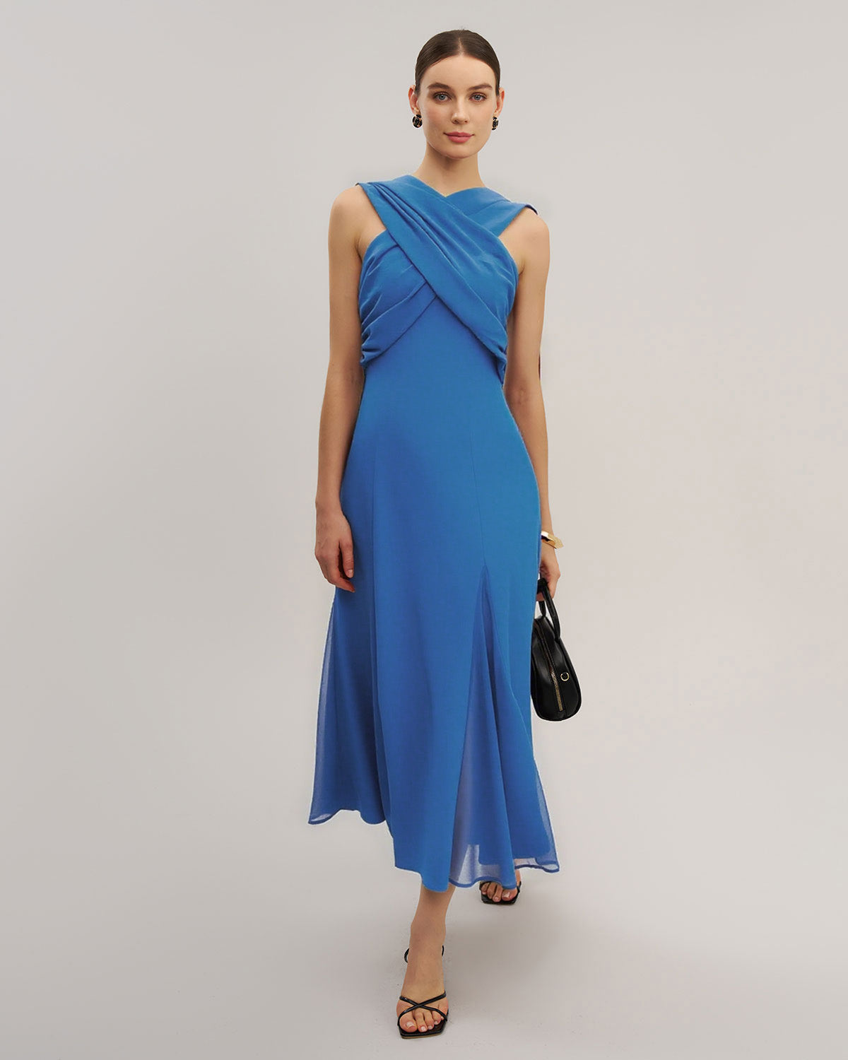 Blue Strapless Flowy Maxi Dress